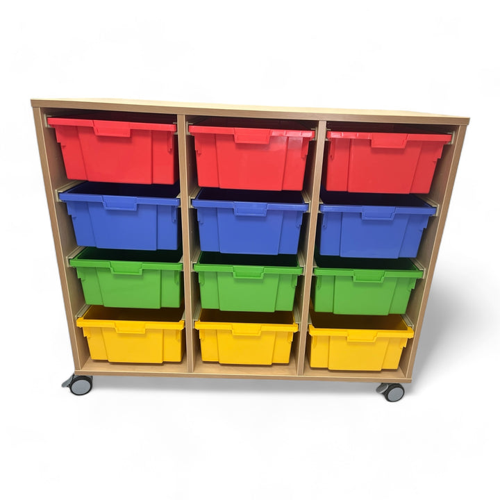 12 deep tray storage unit with coloured trays mixed