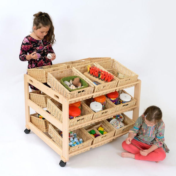 18 Tray Double Classroom Tidy with Wicker Trays - EASE