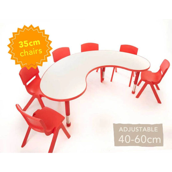 Adjustable Polyethylene Horseshoe Table with Magnolia Top & 6 chairs 35cm