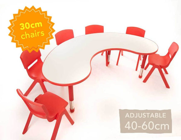 Adjustable Polyethylene Horseshoe Table with Magnolia Top & 6 chairs 30cm - EASE