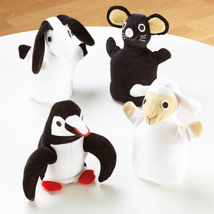 Black And White Soft Animal Puppets 4pk - EASE