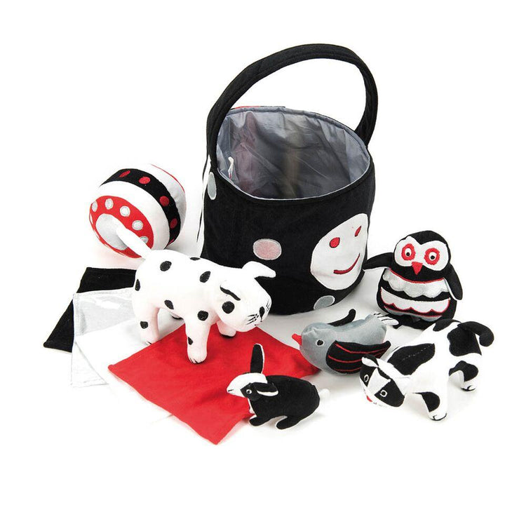 Black and White Soft Baby Toys in Basket - EASE