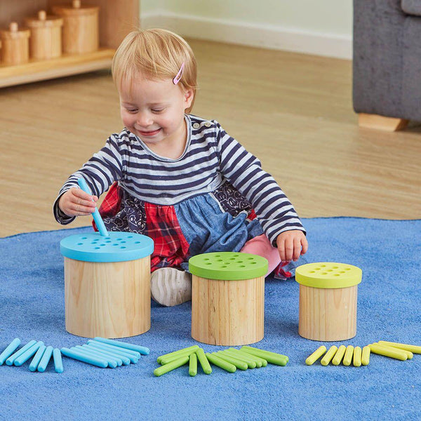 Colour Matching Posting Pots Wooden Straws - EASE