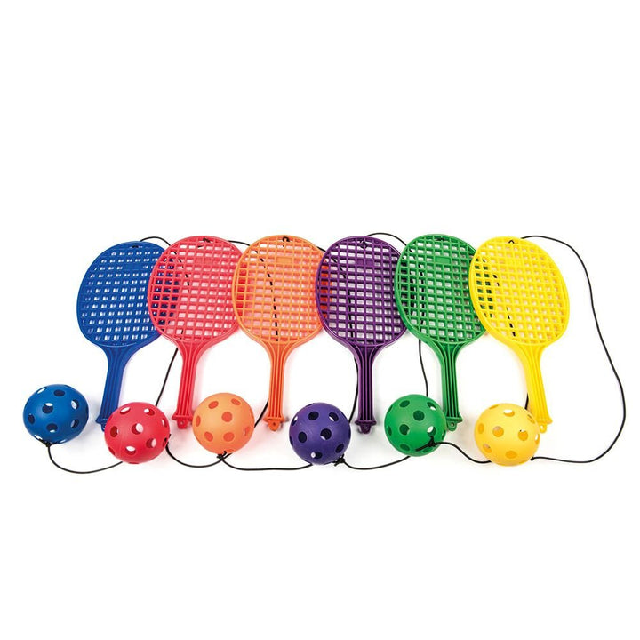 Plastic Playground Bat with Ball on String 6pk - EASE