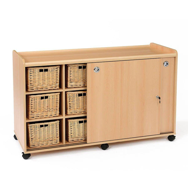 Sliding Doors Storage with 12 Deep Wicker Baskets - EASE