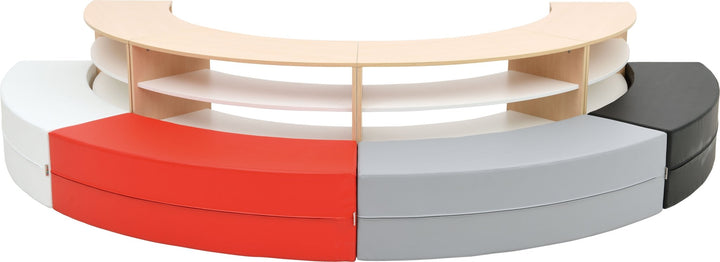 Unit with curved seating - red, grey, white - EASE