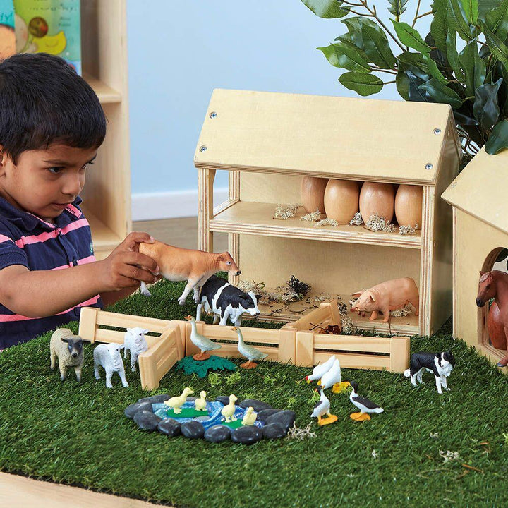 Wooden Farm Buildings Small World Play Set - EASE