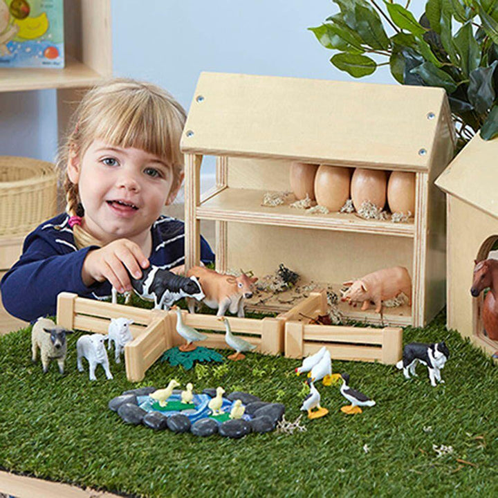 Wooden Farm Buildings Small World Play Set - EASE