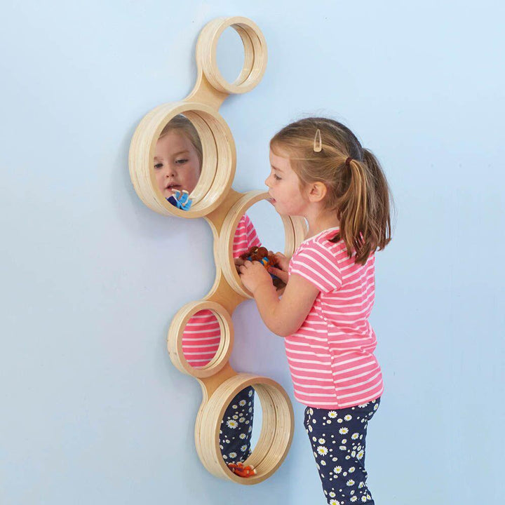 Wooden Framed Mirror With Circles Design 93 x 42cm - EASE