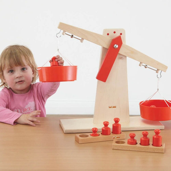 Wooden Tabletop Scales with 8 Weights - EASE