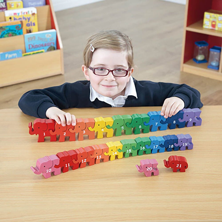 Coloured Wooden Linking Elephants 1 to 21 