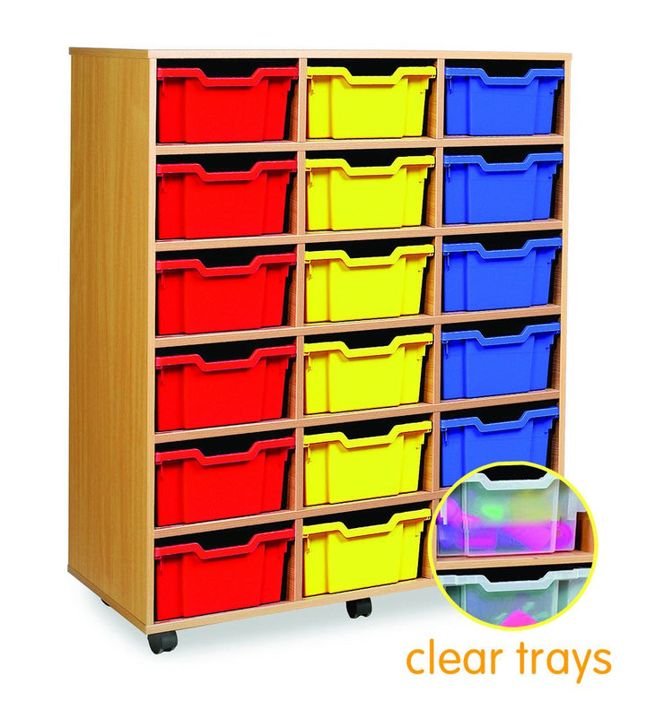 Tray Storage Unit With 18 Deep Trays - 3 colour options 