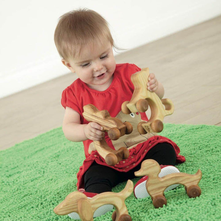 Wooden Wheeled Animal Grasping Toys 4pk 